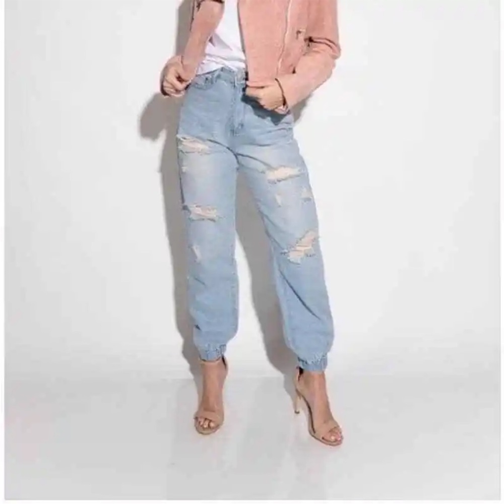 Kittenish Ansley Distressed Denim Joggers Size Small